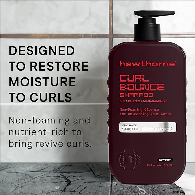 Hawthorne Curl Bounce Shampoo. Mens Curly Hair Shampoo with Shea Butter, Macadamia Oil, and Coconut Oil to Hydrate Curls and Tame Frizz. Sulfate & Paraben Free, Mens Natural Shampoo. 16 fl oz. 2-Pack.