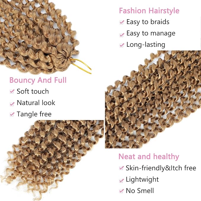 Passion Twist Hair Blonde 24 Inch 8 Packs Water Wave Crochet Hair For Women Curly Braiding Hair Long Spring Twist Hair Synthetic Hair Extension (24 Inch (Pack of 8), 27#)