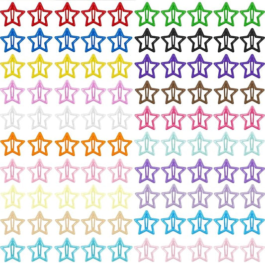 Star Hair Clips Multiple Colors Snap Hair Barrettes Non Slip Star Hair Accessories Metal Hair Clips for Girls Women -100PCS 1.18"