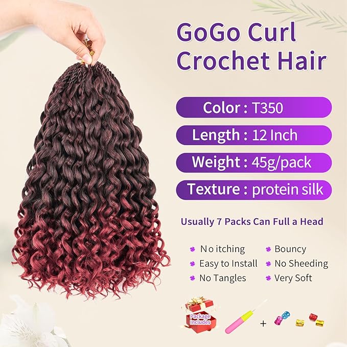 Gogo Curl Crochet Hair Protein Fiber Close to Human Hair 7 Packs Pre looped Water Wave Crochet Hair Deep Twist Synthetic Braiding Hair for Women (TBUG, 12Inch)