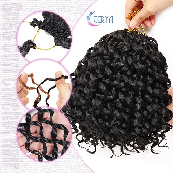 7 Packs GoGo Curl Crochet Hair 6 Inch Short Curly Crochet Hair for Women Water Wave Beach Curl Deep Twist Crochet Braids Synthetic Braiding Hair Extensions (6 Inch, 1B)