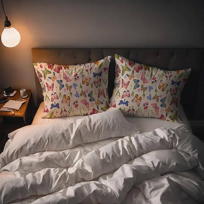 1 Pack Satin Pillowcase Vintage Butterfly Similar to Silk Pillow Cases, Soft Smooth Breathable Cool Pillow Cases for Hair and Skin, with Hidden Zipper, King Size Room Decor Essentials 20" x 36"