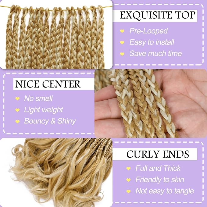 French Curl Crochet Braids 20 Inch 8 Packs Goddess Box Braids Crochet Hair Pre Looped Crochet Box Braid with Curly Ends Synthetic French Curly Braiding Hair Extensions P27/613