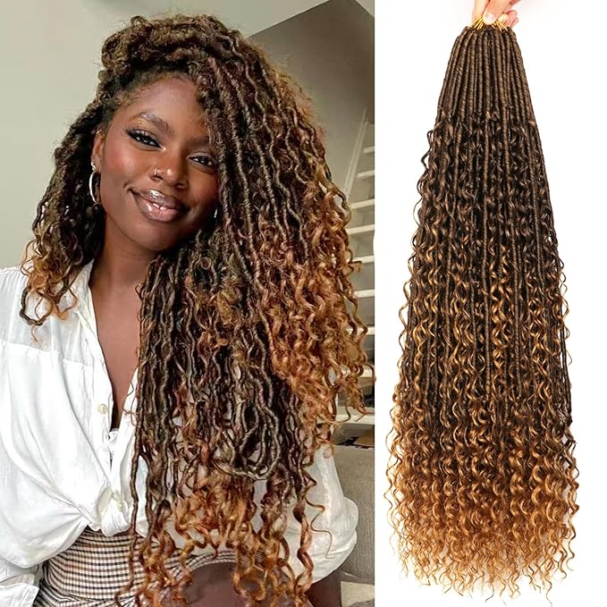 Goddess Locs Crochet Hair-30 Inch 8 Packs Boho Faux Locs Crochet Hair for Black Women Pre Looped Soft Locs with Curly Ends (T27, 30 Inch(Pack of 8))
