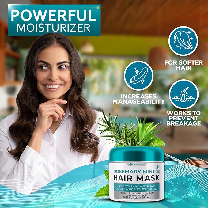 Rosemary Mint Oil Hair Mask - Deep Conditioning Repair Products for Damaged Care - Scalp Moisturizer and Hydrating Treatment for Women and Men - Volume for Extremely Dry, Thin and Frizzy Locks