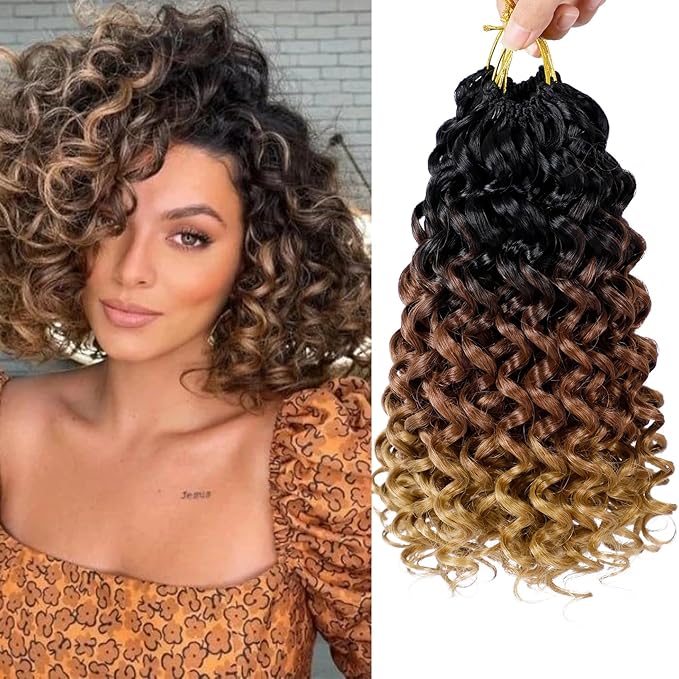 7 Packs GoGo Curl Crochet Hair 12 Inch Short Curly Crochet Hair for Women Beach Curl Water Wave Deep Twist Crochet Braids Synthetic Braiding Hair Extensions (12 Inch, T1B/30/27)