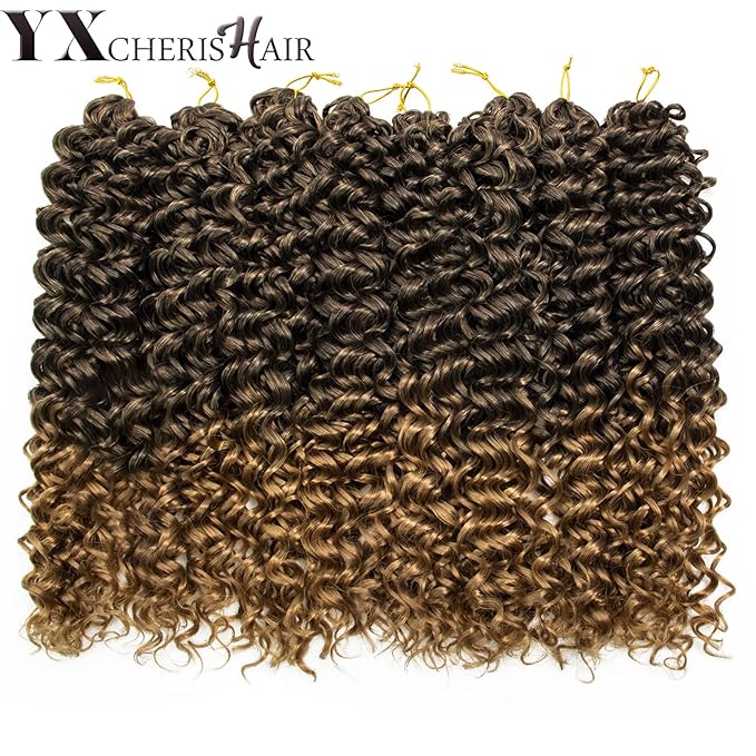 YXCHERISHAIR 8 Packs Curly Crochet Hair GoGo Curl Crochet hair for Women Deep Wave Braiding hair,Synthetic Bohemian Crochett Braid Water Wave Crochett hair Extensions(18inch, 1B/27)