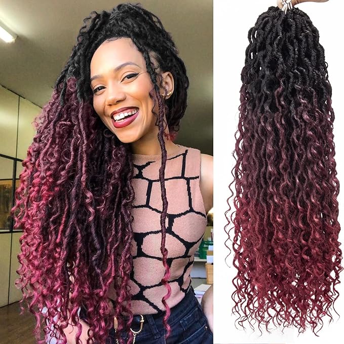 Goddess Locs Crochet Hair 22Inch Crochet Locs,6Packs Boho FauxLocs With Curly Ends River Hippie Bohemian Loc Crochet Braids for Black Women (1B/99J/530, 22inch)