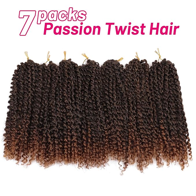 Dorsanee Ombre Brown Passion Twist Hair 12 Inch 7 Packs Water Wave Crochet Hair Long Bohemian Curly Braiding Hair for Butterfly Locs, Faux Locs, Boho Style Spring Twist Crochet Braids (T30#)