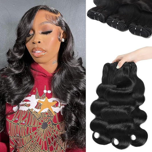Body Wave Bundles 18 20 22 Inch 3 Bundles Human Hair 100% Unprocessed Brazilian Virgin Hair Wet and Wavy Hair for Women Human Hair Weave Bundles Natural Black