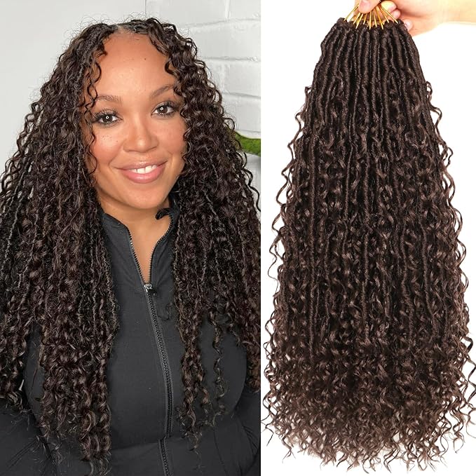 Goddess Locs Crochet Hair-18 Inch 8 Packs Boho Faux Locs Crochet Hair for Black Women Pre Looped Soft Locs with Curly Ends (#4, 18 Inch(Pack of 8))