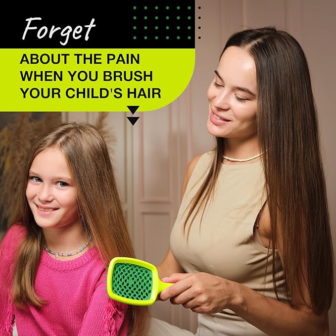 Janeke Superbrush Detangling Brush for Soft Smoothing Hair Brushing with Anti-Static Bristles - Vented Wet Hair Brush for Blow Drying Use - Perfect for Curly, Thick, Wavy, Fine Hair Types (Lime)