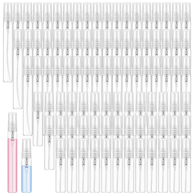 Zhehao 200 Pcs Mini Spray Bottles 5 ml, 10 ml Clear Glass Perfume Bottles Refillable Fine Mist Perfume Atomizer Portable Empty Sample Containers for Cleaning, Essential Oils, Travel (Clear Cap)