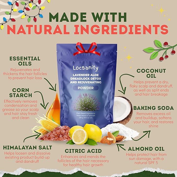 Locsanity Dreadlock Hair Scalp Detox - Deep Clean Dreadlock Powder, Cleansing Conditioner - Natural Hair Cleanser for Build Up - ACV Alternative, Loc Care and Maintenance Products