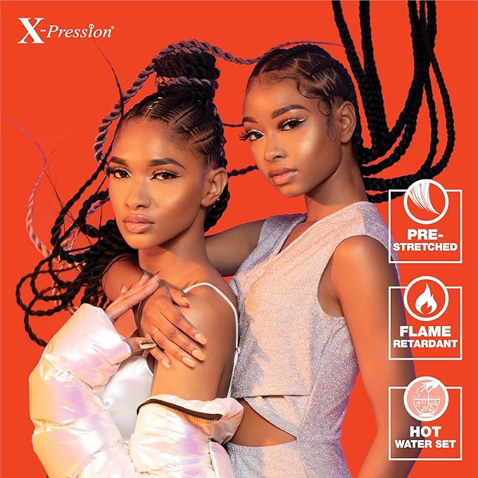 Sensationnel X-pression prestretched braiding hair - 3x braid 58 inch all kanekalon flame retardant synthetic braid for box braids and twists (1 pack, 3T1B/PURPLE/PINK)