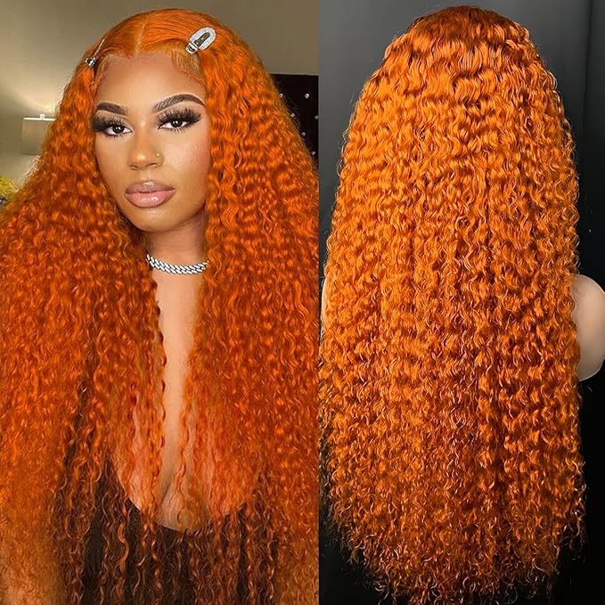 Ginger Orange Deep Curly HD Lace Front Wigs for Women 13x6 Wet and Wavy Deep Wave Frontal Wigs Human Hair 210% Density 350# Colored Glueless Wig Human Hair Pre Plucked 20Inch