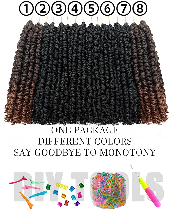 Passion Twist Crochet Hair 10 Inch Pre Looped-Mixed Color Combo Pack(6 packs 1B+2 packs T1B/30),Pre-twisted Soft & Bouncy Synthetic Braided Hair Extensions For Black Women (10 Inch-8 Packs,1B+T30)