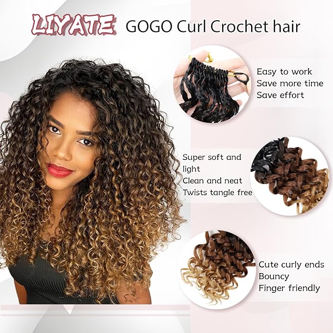 7 Packs Gogo Curl Crochet Hair for Women 12 Inch Pre-Twisted Curly Crochet Hair Pre Looped Deep Ocean Water Wave Beach Curl Crochet Braids Synthetic Braiding Hair Extensions (12 Inch, 1B/30/27)