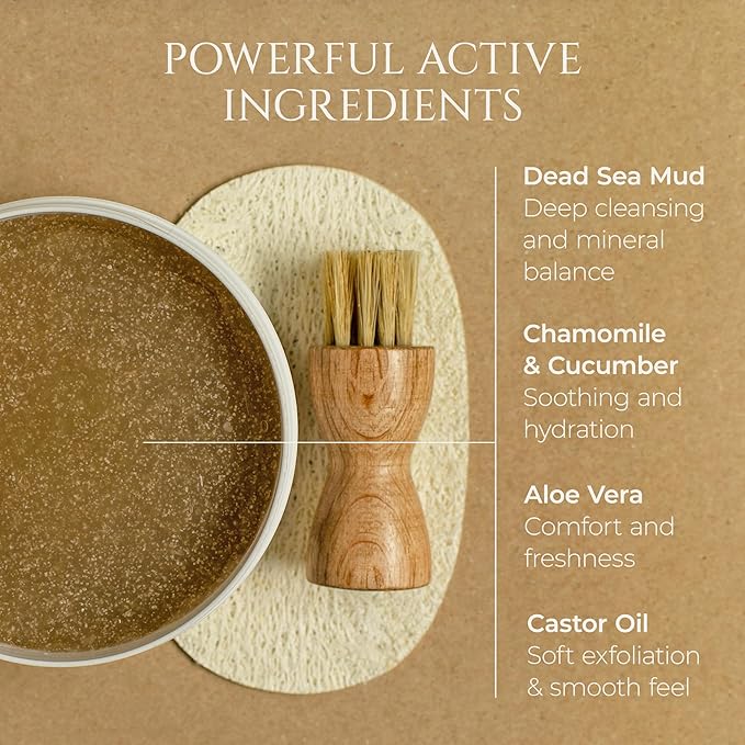 HADAT Hair & Scalp Mud Scrub – Dead Sea Mineral Exfoliator Made in Israel - Deep Cleansing Treatment - Professional Spa Quality - Exfoliating Scalp Scrub - Pre-Shampoo Care, 10.14 Fl Oz