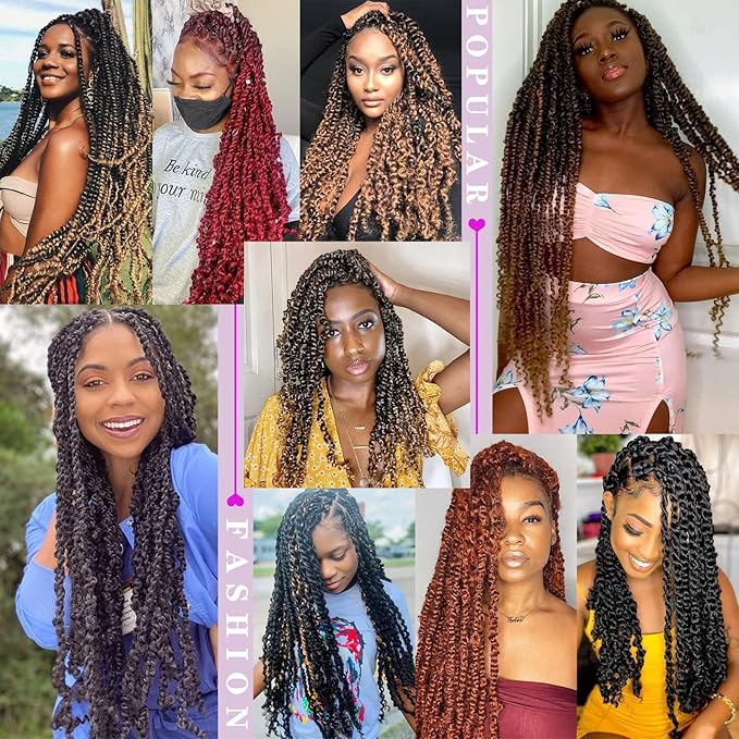 Dorsanee Ombre Brown Passion Twist Hair 18 Inch 7 Packs Water Wave Crochet Hair Long Bohemian Curly Braiding Hair for Butterfly Locs, Faux Locs, Boho Style Spring Twist Crochet Braids (1B/30/27#)