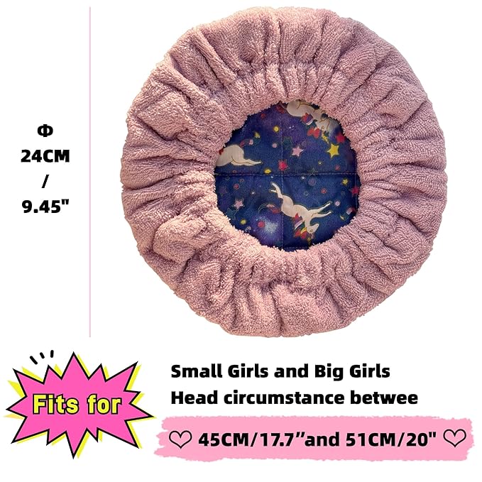 AKISS Flaxseed Deep Conditioning Heat Cap Portable Microwave Hot Bonnet Therapy Hair care Cap For Kids Girls (Pink Lavender/Unicorn, Small)