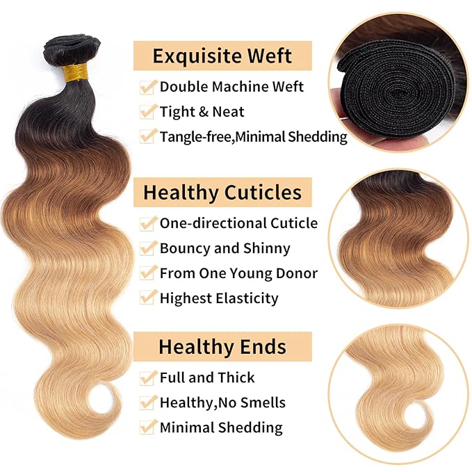 ROYAL IMPRESSION 12A Grade Ombre Bundles Human Hair 30 Inch Brazilian Virgin Ombre Blonde Body Wave Hair 1 Bundle 100% Unprocessed Virgin Remy Human Hair Weave Bundles T1B/30/27
