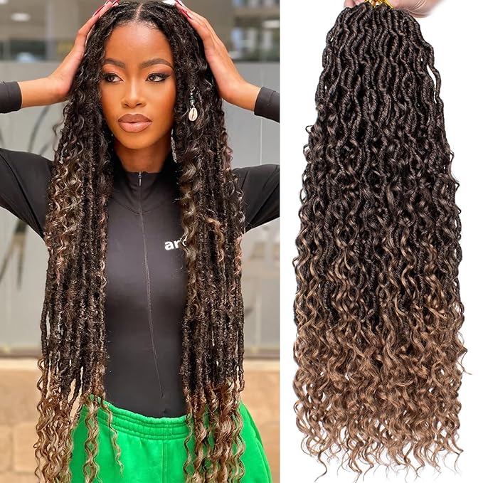 COOKOO 24 Inch Soft Goddess Locs Crochet Hair 8 PCS Ombre Blonde Boho Faux Locs Crochet Hair Pre-looped Boho Crochet Locs Crochet Hair Extentions for Black Women T27#