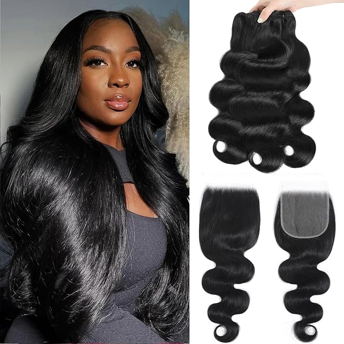 Human Hair Bundles with Closure Body Wave 22 24 26+20 Inch Brazilian Virgin Hair Extensions Pre Plucked with Baby Hair 5x5 Lace closure with bundles 100% Human Hair
