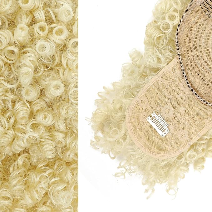 ENTRANCED STYLES Drawstring Ponytail with Bangs Afro Puff Ponytail Extensions for Women Short Curly Puff Ponytail with Bangs Clip in Wrap Updo Hairpiece for Women (613#)