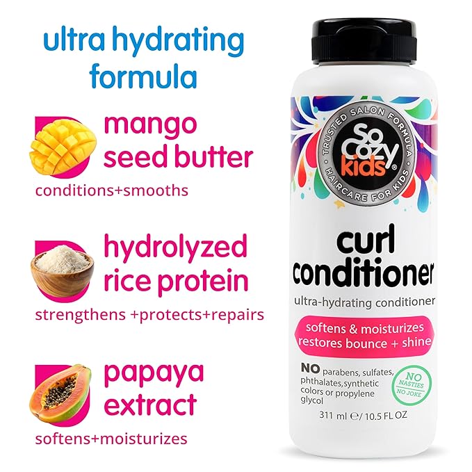 SoCozy Curl Conditioner | For Kids Hair | Softens, Restores Bounce and Shine | No Parabens, Sulfates, Synthetic Colors or Dyes, Sweet-Crème, 10.5 Fl Oz