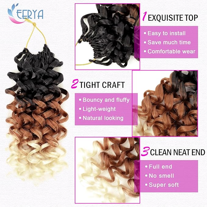 7 Packs GoGo Curl Crochet Hair 10 Inch Short Gray Curly Crochet Hair for Women Deep Wave Beach Curl Crochet Braids Synthetic Braiding Hair Extensions(10 Inch, T1B/30/613)