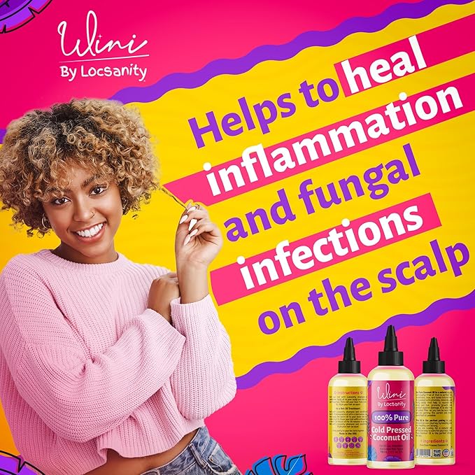 Locsanity Wini Pure 100% Cold Pressed Coconut Oil for Hair and Skin | Non-GMO | Unscented - 4 fl oz: Moisturizing Oil for Hair Care, Skin Hydration, Nail Care & Relaxing Massage