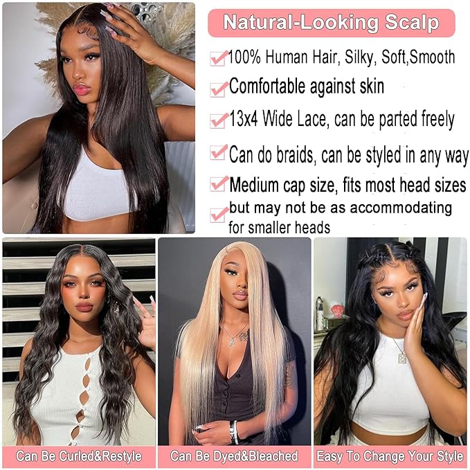 SENSAIRUITE Straight Lace Front Wigs Human Hair 180% Density 13x4 HD Transparent Lace Frontal Human Hair Wigs for Women Pre Plucked Natural Color 18 Inch