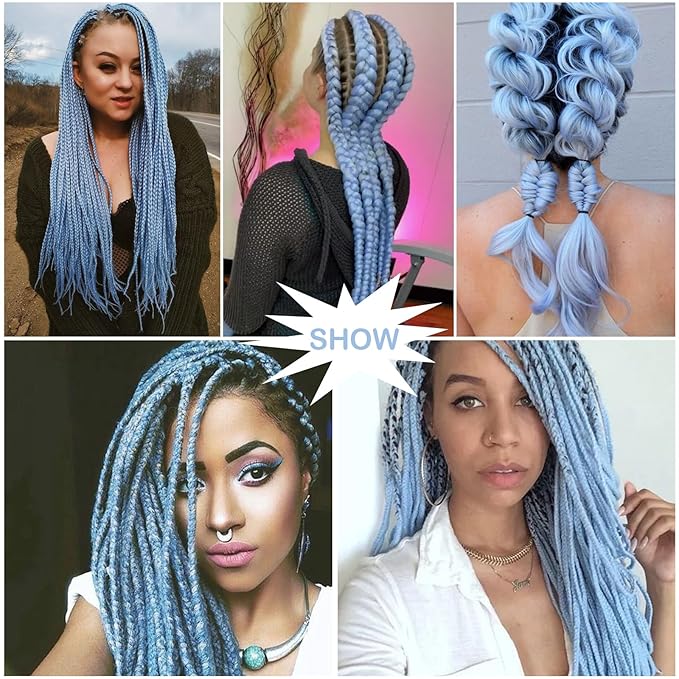 BabyBlue Pre Stretched Braiding Hair 30 Inch Box Braid Hair Extensions 3 Packs Yaki Texture Pre Feathered Braids Hair Easy to Use