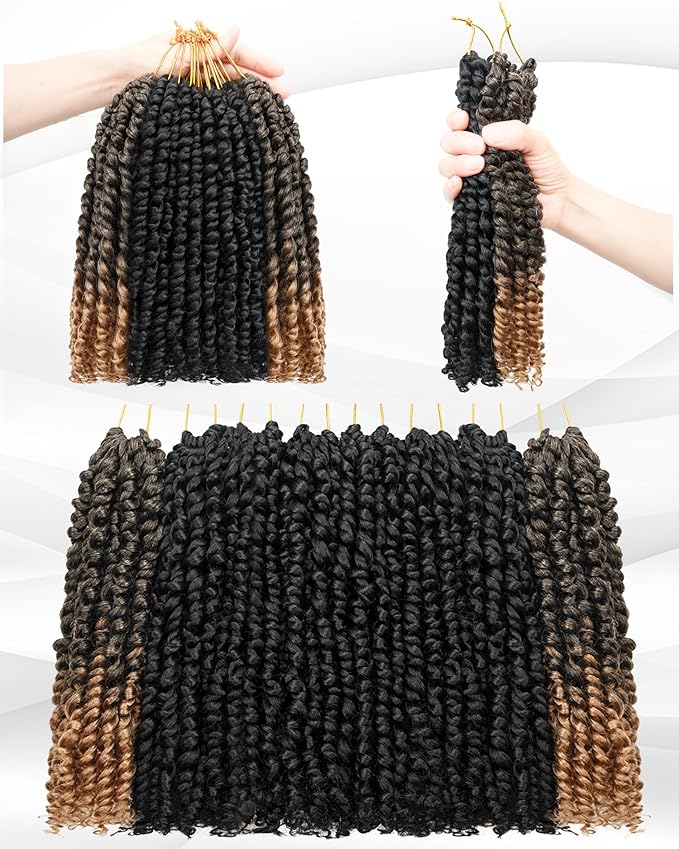 10 Inches 8 Packs Passion Twist Crochet Hair-Mixed Color Combo Pack(6 packs 1B+2 pack T1B/27),Pre Looped Pretwisted Hair Braided by Spring Kinky Twist Bohemian Curls(10 Inch(Pack of 8), 1B+T27)