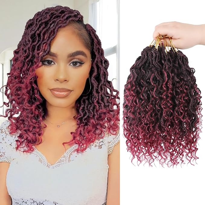 Goddess Locs Crochet Hair,10 Inch 9 Packs Synthetic Faux Locs Crochet Hair for Black Women,River Locs Hair Extensions Boho Style Pre looped Faux with Curly Ends