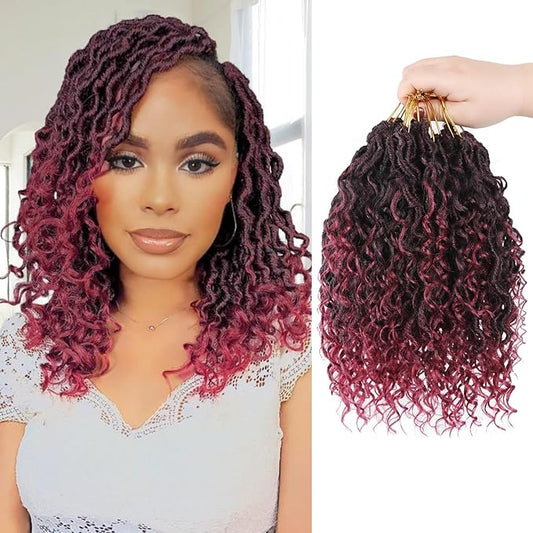 Goddess Locs Crochet Hair,10 Inch 9 Packs Synthetic Faux Locs Crochet Hair for Black Women,River Locs Hair Extensions Boho Style Pre looped Faux with Curly Ends