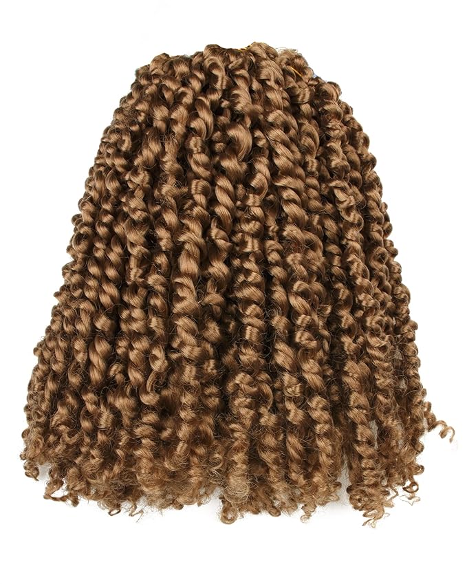 10 Inches 7 Packs Pre Looped Pretwisted Passion Twist Crochet Hair for Black Women and Kids-Natural Blonde,Soft Hair Extensions Braided by Synthetic Spring Kinky Twist Bohemian Curl(10"-7 Packs,27#)