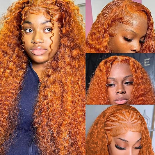 Deep Wave Lace Front Wigs Human Hair 13x6 Ginger Orange Wig Human Hair 210% Density 13x6 HD Transparent Lace Frontal Wet and Wavy Wig 22Inch