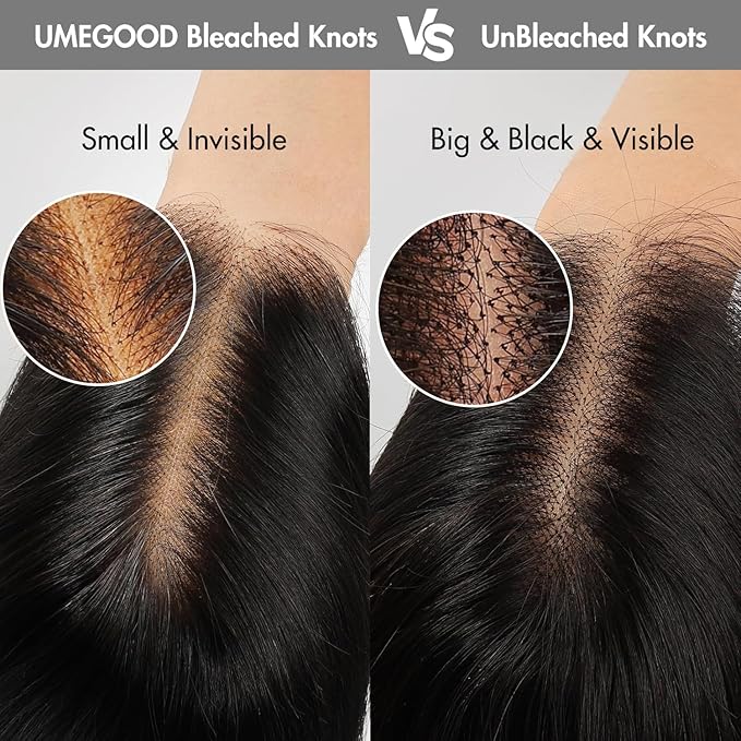 UMEGOOD 0.10mm Ultra-thin SKINLIKE Real HD Lace Wig, 13x6 Full Frontal 250% Density Clean Hairline Pre Plucked Bleached Knots HD Lace Body Wa6ve Human Hair Wig With Baby Hair 30 Inch