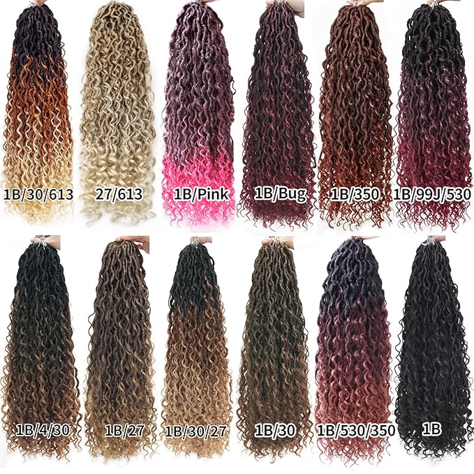 Goddess Locs Crochet Hair 18Inch Faux Locs With Curly Ends Synthetic Crochet Hair Pre Looped Boho Faux locs Bohemian Crochet Braids 4Packs(1B/27, 18inch)