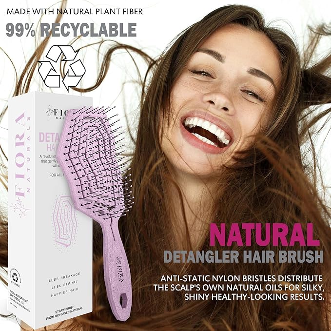 Fiora Naturals Hair Detangling Brush for Women - Detangler Hair Brush w/Flexible Soft Bristles- Gently Glides Through Tangles - Curly, Fine, Dry and Shower Wet HairBrush, cepillo para cabello - Pink