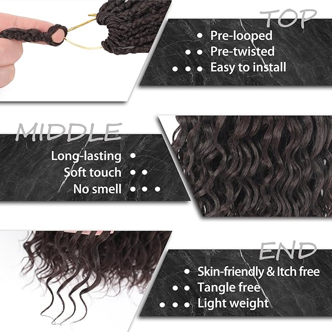 18 Inch 9 Packs Boho Crochet Braids Ocean Wave Crochet Hair Synthetic Hair Extensions with Curly Ends Boho Style Water Wave Crochet Hair for Black Women(4#)