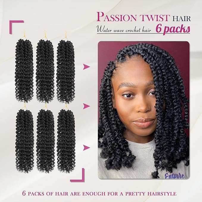 Dansama 6 Packs Passion Twist Hair Water Wave Braiding Hair for Butterfly Style Crochet Braids Bohemian Hair Extensions (12inch, #2, Economy Pack)
