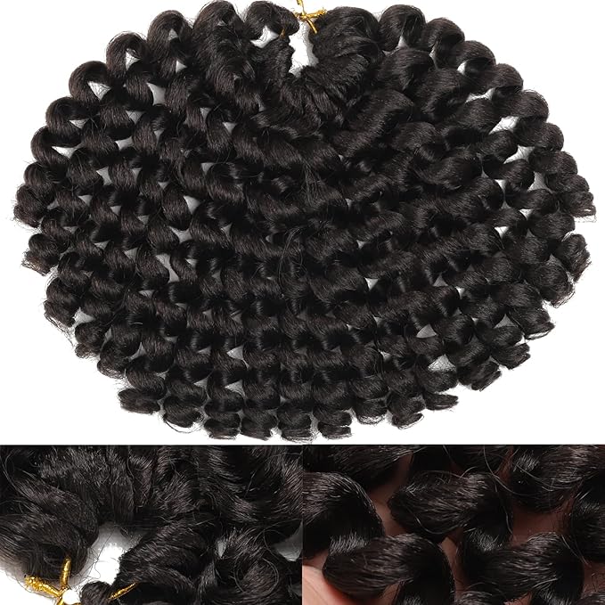 3 Packs 2X Ringlet Wand Curl Jamaican Bounce 8 inch Dark Brown Synthetic Crochet Hair Extensions Pre Looped Crochet Hair Crochet Braiding Hair 20 Roots (#4)