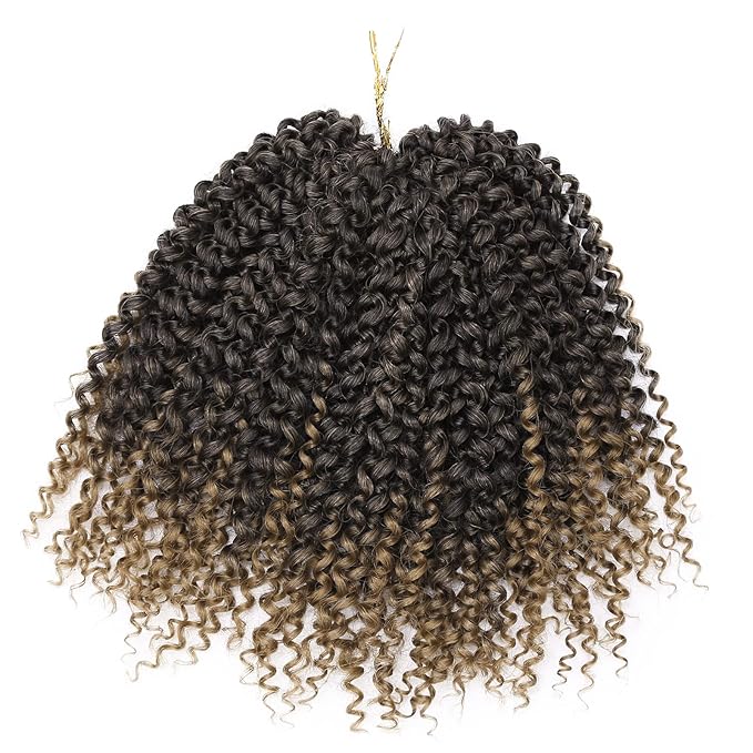 LADY MIRANDA Ombre Blonde Afro kinky Curly Braiding Hair Extensions Jerry Curl Crochet Hair 3X Braid Hair 11" Short Synthetic Hair Styles (1B/27)