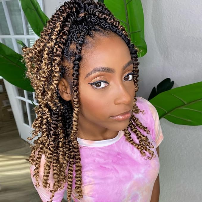 Passion Twist Hair 10 Inch 8 Packs Pre-twisted Passion Twist Crochet Hair for Women Pre-looped Water Wave Crochet Braids Bohemian Curly Crochet Hair Extensions 1B/30/27