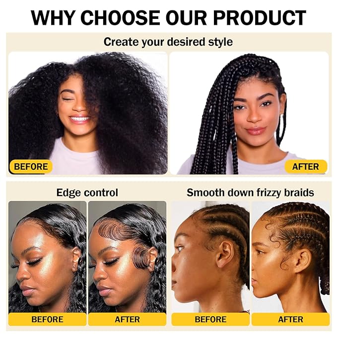 Edge Control for Black Women with Castor Oil & Biotin - Strong Hold Braiding Curly Hair Gel Edge Control Wax - Hair Styling Wax Non-Greasy, Non-Flaking, Supports Hair Growth, For All Hair Types 5.3 OZ