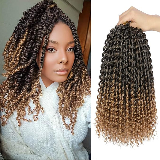 Ubeleco Short Passion Twist Hair, Ombre Blonde Water Wave Crochet Hair For Women 10 Inch Bohemian Synthetic Curly Braiding Hair 22 Strands/Pack Passion Twist Crochet Hair (10 Inch (Pack of 7),1B/27)