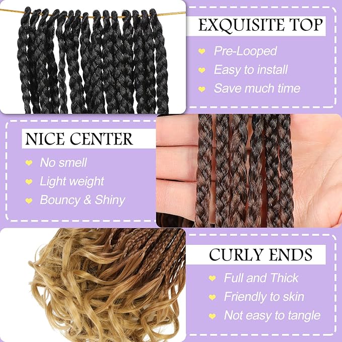 Curly Crochet Hair for Women 24 Inch Goddess Box Braids Crochet Hair Pre Looped French Curl Braiding Hair Crochet Braids 8 Packs French Curls Knotless Braid Hair Extensions (1B/30/27)